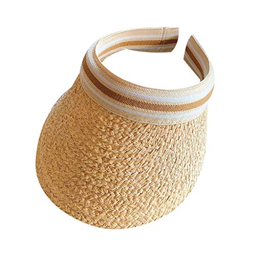niumanery Sombrero de Visera de Paja de Rafia para Mujer, Tapa vacía, Protector Solar a Rayas arcoíris, Gorra con Visera marrón