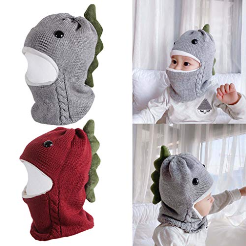 NKDD Kids Baby Winter Knit Balaclava Beanie Hat Dibujos Animados Dinosaurio Earflap Hood Bufanda Bufanda con Capucha Rojo