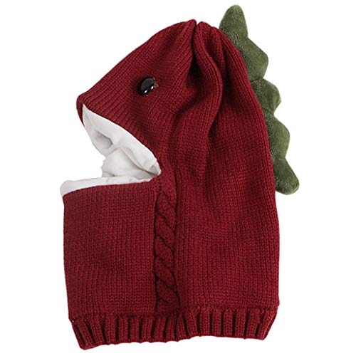 NKDD Kids Baby Winter Knit Balaclava Beanie Hat Dibujos Animados Dinosaurio Earflap Hood Bufanda Bufanda con Capucha Rojo