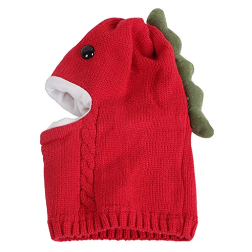 NKDD Kids Baby Winter Knit Balaclava Beanie Hat Dibujos Animados Dinosaurio Earflap Hood Bufanda Bufanda con Capucha Rojo