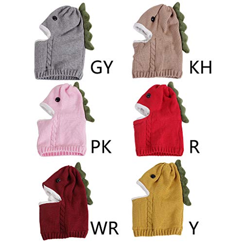 NKDD Kids Baby Winter Knit Balaclava Beanie Hat Dibujos Animados Dinosaurio Earflap Hood Bufanda Bufanda con Capucha Rojo