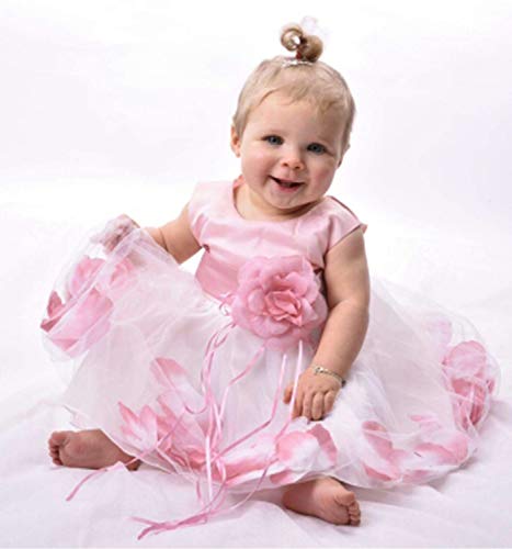 NNJXD Girl Flower Petal Bowknot Bautizo Vestido de Fiesta de la Dama de Honor de la Boda Talla (110) 3-4 años Rosa