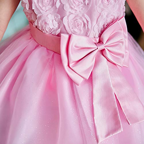 NNJXD Vestido de Fiesta de Princesa con Encaje de Flor de 3D sin Mangas para Niñas Talla(130) 4-5 Años Rosa