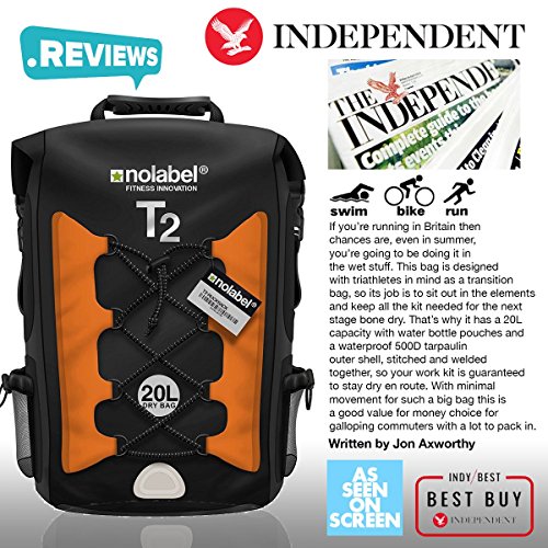 No Label Mochila Deportiva de 20L Impermeable - T2 Mochila para Ciclismo Running Triatlón y Deportes acuáticos. Protege del Polvo, la Arena, el Agua y la Suciedad Color Negro