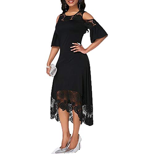 NOBRAND Más El Tamaño De Las Mujeres Elegante Vestido De Fiesta De Verano De Encaje De Manga Corta Cuello Redondo Hombro Frío Irregular Casual Vestido