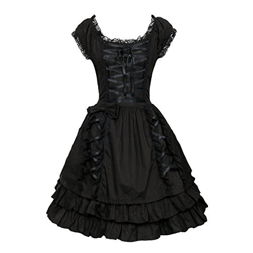 Nofonda Vestido Negro Gótico Clásico de Chicas Disfraz de Bruja Vampiro Falda Lolita Dulce Steampunk para Mujer Traje Tradicional para Fiestas (M)