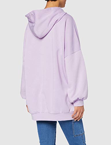 Noisy May NMBERA L/S Loose Long Hoodie Sudadera con Capucha, Morado Pastel. Estampado: with Happy, S para Mujer