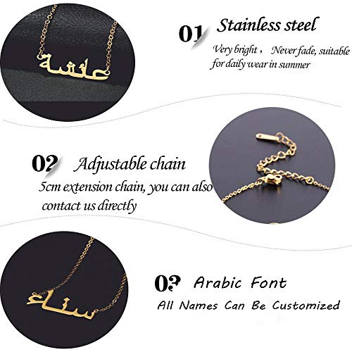 Nombre árabe Collar de Cadena de Color Dorado Fuente Colgante Collar de Personalidad de Acero Inoxidable para Mujer Joyas de Regalo, Plata