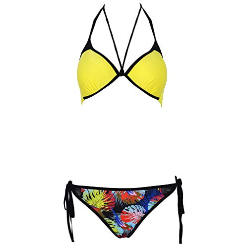 None Brand - Conjunto de bikini con sujetador halter con estampado floral de malla, cintura baja, Hm, HM
