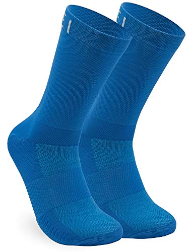 NORTEI Calcetines Azules para Ciclismo, MTB y Running de Caña Alta para Hombre y Mujer – Infinity Blue (S (37-39))