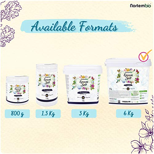 Nortembio Sal de Epsom 6 Kg. Fuente Concentrada de Magnesio. Sales 100% Puras. Baño y Cuidado Personal.