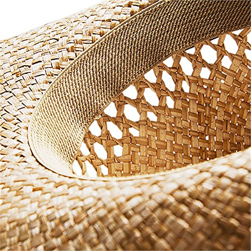 noTrash2003 Sombrero de vaquero hecho a mano, sombrero de paja de verano, sombrero del oeste en talla única con banda para el sudor y banda de cuero