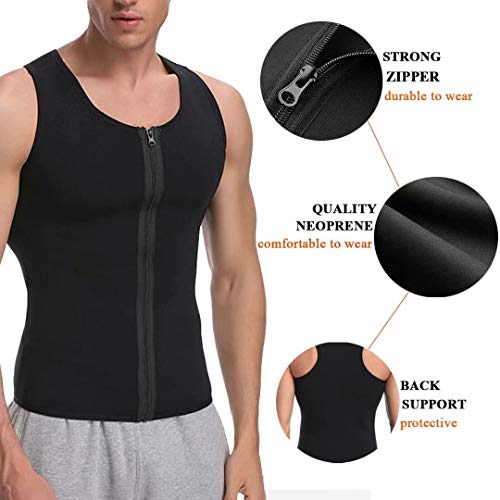 NOVECASA Chaleco Sauna con Cremallera Hombre Sauna Vest Zipper Compresion de Neopreno Modelador Camiseta Reductora para Adelgazante Sudoración Musculación (M(Cintura 84-89CM), Chaleco Negro)