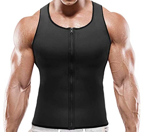 NOVECASA Chaleco Sauna con Cremallera Hombre Sauna Vest Zipper Compresion de Neopreno Modelador Camiseta Reductora para Adelgazante Sudoración Musculación (M(Cintura 84-89CM), Chaleco Negro)