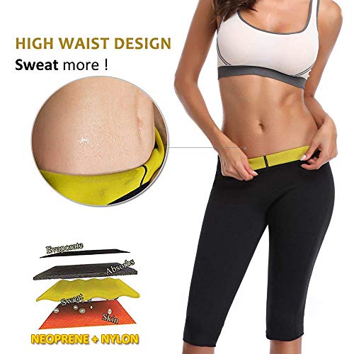 NOVECASA Pantalones Cortos Suana Deportivos Mujer de Neopreno Sauna Pants Alta Cintura para Sudoración,Quema Grasa,Adelgazante (L, Pantalones Cortos)