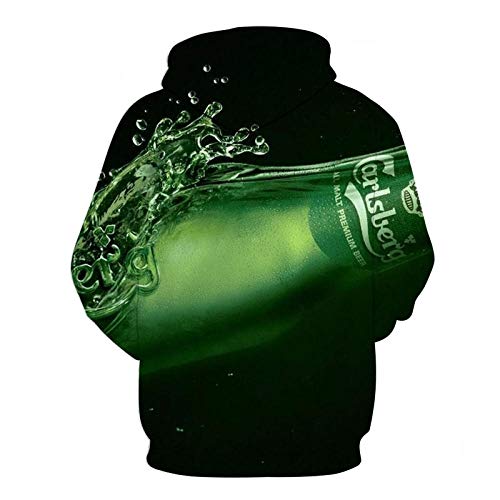 NSBXDWRM Sudadera con Estampado 3D,Moda Unisex Sudadera Hombres Mujeres Novedad Exclusiva Cerveza Verde Botella Digital Print Pullover Par Plus Size Manga Larga con Bolsillos Sueltos Hoodie Ocio