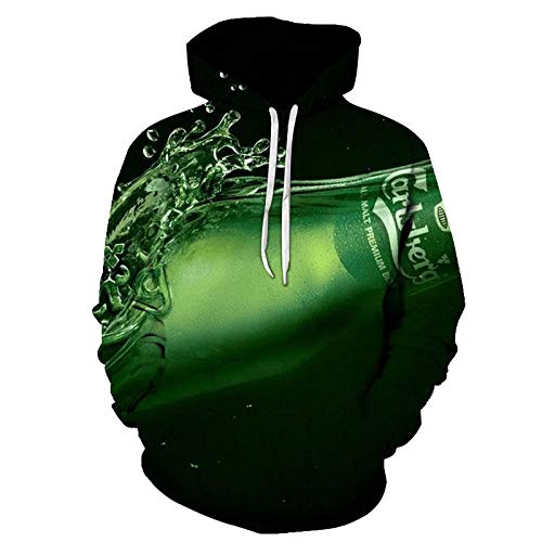NSBXDWRM Sudadera con Estampado 3D,Moda Unisex Sudadera Hombres Mujeres Novedad Exclusiva Cerveza Verde Botella Digital Print Pullover Par Plus Size Manga Larga con Bolsillos Sueltos Hoodie Ocio