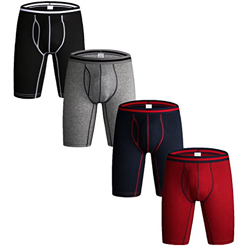 Nuofengkudu Hombre 4 Pack Bóxers Ajustados Largo Calzoncillos Bulge Ropa Interior Suave Elástico Compresión Shorts Underwear Mutande Hipster Tallas Grandes Nero/BLU/Grau/Rosso XXXL