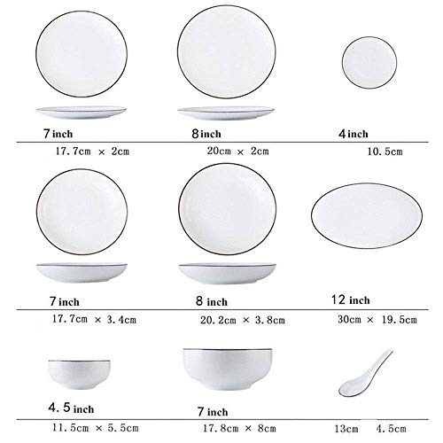 N/Z Equipo Diario Vajilla Juego de Cubiertos de Cocina de Estilo escandinavo Minimalista Vajilla de cerámica Combinación de Cubiertos Traje Blanco Diseño Simple (Color: Blanco Tamaño: 12PCS B)