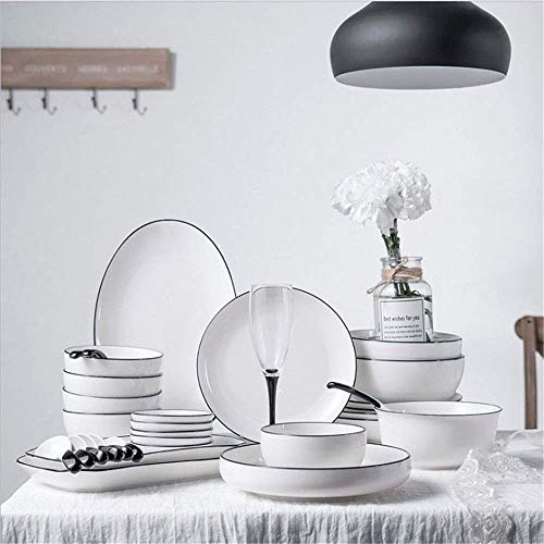 N/Z Equipo Diario Vajilla Juego de Cubiertos de Cocina de Estilo escandinavo Minimalista Vajilla de cerámica Combinación de Cubiertos Traje Blanco Diseño Simple (Color: Blanco Tamaño: 12PCS B)