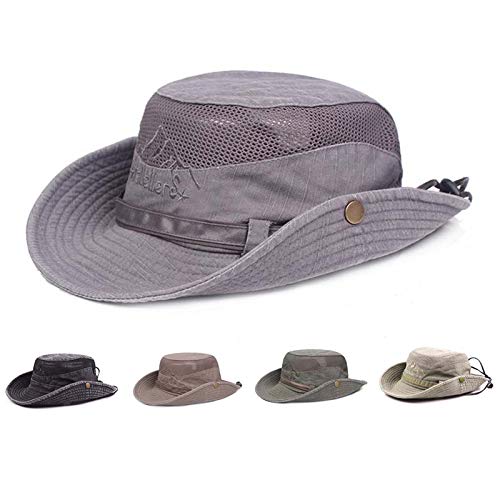 Obling Sombrero de Sol de algodón, protección UV, Sombrero de Verano Sombrero de Playa, Sombrero de Safari Sombrero de Pesca Plegable con Malla Transpirable y Correa Ajustable (Gris)