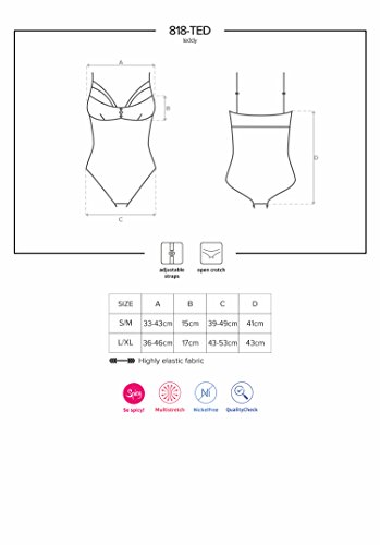 Obsessive - Body de malla fina transparente con diseño de rosas, color negro Negro S-M