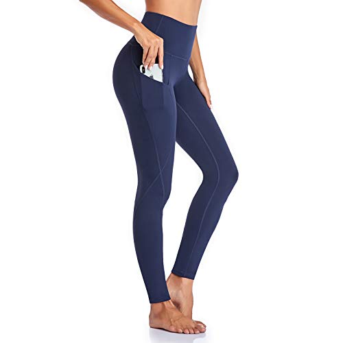 Occffy Leggings Mujer Deporte Cintura Alta Mallas Pantalones Deportivos Leggins con Bolsillos para Yoga Running Fitness y Ejercicio Oc01 (Azul Profundo, S)