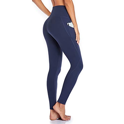 Occffy Leggings Mujer Deporte Cintura Alta Mallas Pantalones Deportivos Leggins con Bolsillos para Yoga Running Fitness y Ejercicio Oc01 (Azul Profundo, L)
