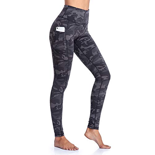 Occffy Leggings Mujer Fitness Cintura Alta Pantalones Deportivos Mallas para Running Training Estiramiento Yoga y Pilates P107 (Gris camuflaje, L)