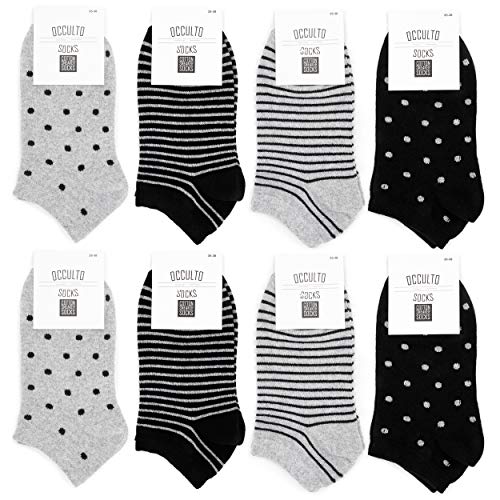 Occulto 8 pares de Calcetines para Mujer | Calcetines para Zapatos de Verano para Mujer | Calcetines cortos de Algodón para Mujer 39-42 Negro