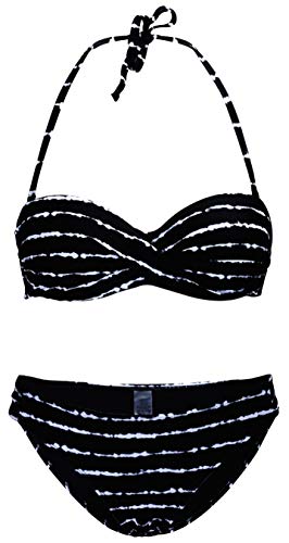 Ocean Plus Mujer Bandeau Bikini Acolchado Conjunto Sin Tirantes Raya Traje de Baño Push Up Ropa de Playa (L (EU 38-40), Rayas Blancas Negras)