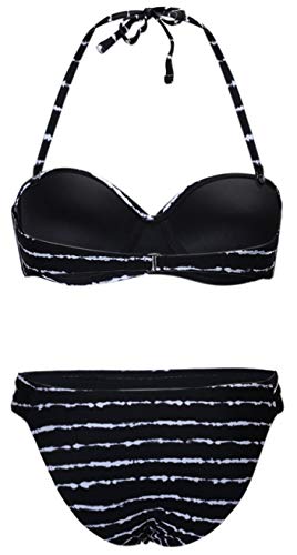 Ocean Plus Mujer Bandeau Bikini Acolchado Conjunto Sin Tirantes Raya Traje de Baño Push Up Ropa de Playa (L (EU 38-40), Rayas Blancas Negras)