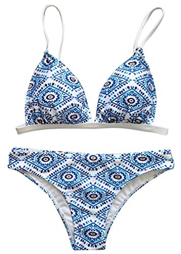 Ocean Plus Mujer Boho Triangle Bikini con Correa de Traje de Baño Bandeau Push Up Conjunto (L/36, A-Flores)