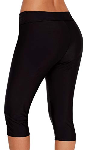 Ocean Plus Mujer Protección UV Negro Shorts hasta la Rodilla Bañador 3/4 Pierna Traje de Baño Parte Inferior del Bikini Talla Extra Leggings de Natacion (XXL (EU 42-44), Black)