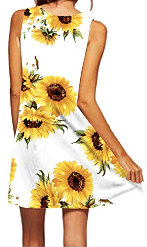 Ocean Plus Mujer Verano Flamenco Camisola Vestido De Playa Top Sin Mangas Trapecio O Corte En A Vestido Oeste (S (EU 34-36), Girasoles Blancos)