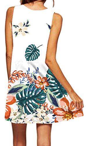 Ocean Plus Mujer Verano Flamenco Camisola Vestido De Playa Top Sin Mangas Trapecio O Corte En A Vestido Oeste (S (EU 34-36), Hojas Verdes y Flores Rojas)