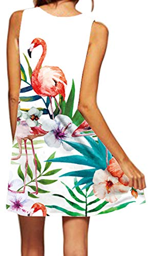 Ocean Plus Mujer Verano Flamenco Camisola Vestido De Playa Top Sin Mangas Trapecio O Corte En A Vestido Oeste (XXL (EU 42-44), Hojas Verdes y flamencos)