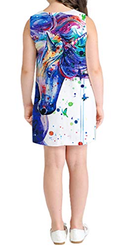 Ocean Plus Niña Verano Casual Vendimia Vestidos Sin Mangas Flamenco Patrón Lindo Impreso Rodilla Larga Gatito Tramo Partido Dress (L (Altura: 155-160 cm), Salpicaduras de Unicornio)