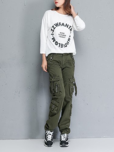 OCHENTA Mujer Uniform Combat Cargo para 8 Bolsillos de Seguridad Pantalones Verde Etiqueta 28-EU 34