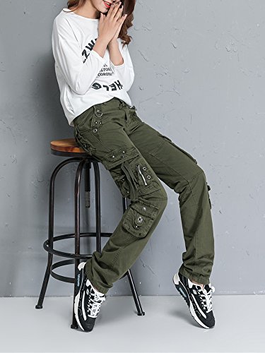 OCHENTA Mujer Uniform Combat Cargo para 8 Bolsillos de Seguridad Pantalones Verde Etiqueta 29-EU 36