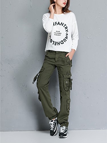 OCHENTA Mujer Uniform Combat Cargo para 8 Bolsillos de Seguridad Pantalones Verde Etiqueta 29-EU 36