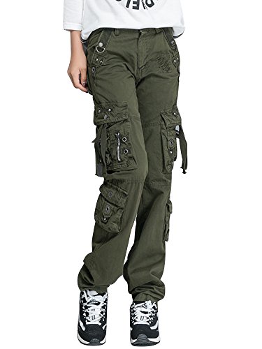 OCHENTA Mujer Uniform Combat Cargo para 8 Bolsillos de Seguridad Pantalones Verde Etiqueta 29-EU 36