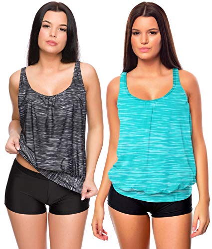 Octopus 3 Partes Conjunto de Tankini de Mujer con bañadores Oversize para Combinar! 2 Tops y 1 Hot Pants f5611