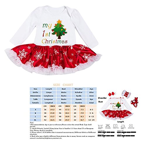 OFKPO 4PCS Bebés Ropa Niñas Navidad Romper Santa del Partido del Vestido, 3-6 Meses