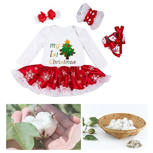 OFKPO 4PCS Bebés Ropa Niñas Navidad Romper Santa del Partido del Vestido, 3-6 Meses
