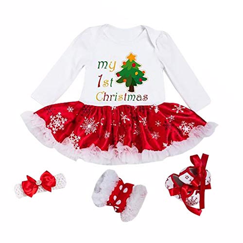 OFKPO 4PCS Bebés Ropa Niñas Navidad Romper Santa del Partido del Vestido, 3-6 Meses