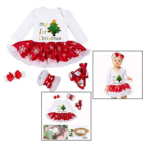 OFKPO 4PCS Bebés Ropa Niñas Navidad Romper Santa del Partido del Vestido, 3-6 Meses