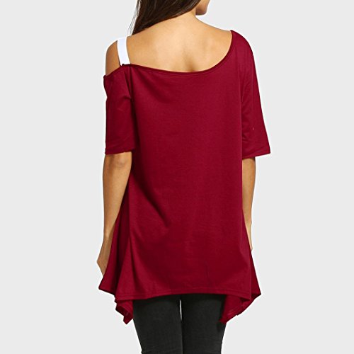 OHQ Camiseta Tops Mujer Las SeñOras De Gran TamañO Aman La ImpresióN De La Manga del Hombro De Manga Corta Camisa De Mujer Camisa Casual Tops Blusa Negro Gris Rosa Rojo Tallas Grandes (5XL, Rojo)