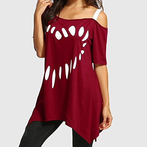 OHQ Camiseta Tops Mujer Las SeñOras De Gran TamañO Aman La ImpresióN De La Manga del Hombro De Manga Corta Camisa De Mujer Camisa Casual Tops Blusa Negro Gris Rosa Rojo Tallas Grandes (5XL, Rojo)