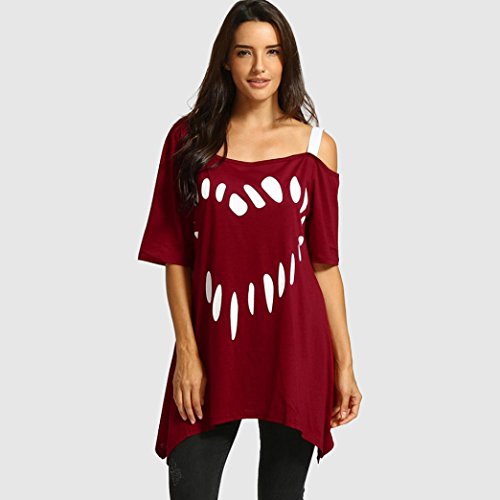OHQ Camiseta Tops Mujer Las SeñOras De Gran TamañO Aman La ImpresióN De La Manga del Hombro De Manga Corta Camisa De Mujer Camisa Casual Tops Blusa Negro Gris Rosa Rojo Tallas Grandes (5XL, Rojo)